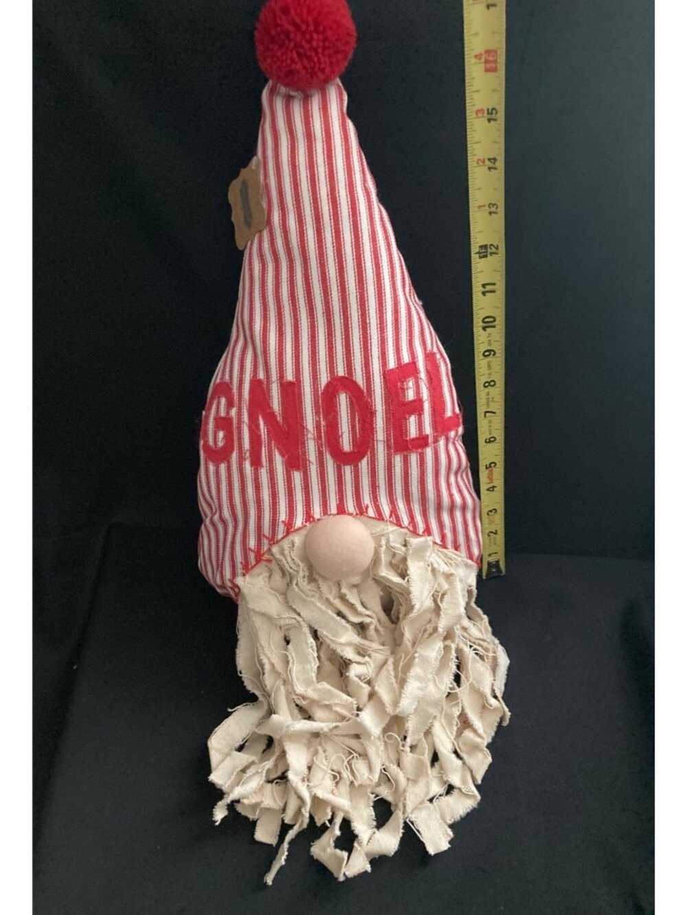 Mud Pie Christmas Gnome Pillow Decor With Striped Hat & Fringe Beard - 18" Tall